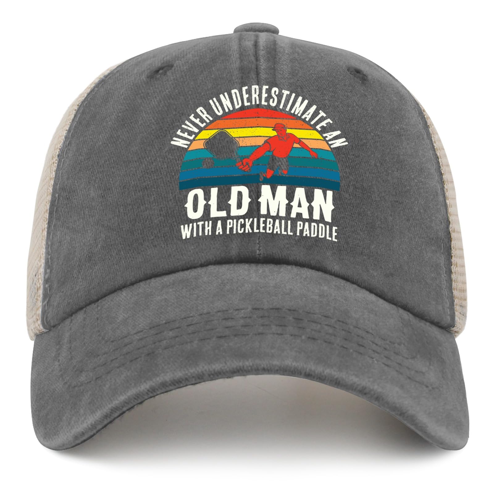 Pickleball Hat Never Underestimate an Old Man with A Pickleball Paddle Hat Women Baseball Hats Trendy Caps, Gray-3, One size