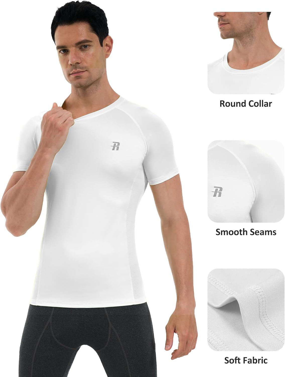 Runhit 3 Pack Men's Compression Shirts Short Sleeve Athletic T Shirt Cool Dry Workout Tops Sports Base Layer Undershirt - Image 4