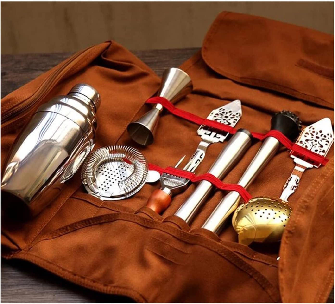 Bar Bartender Carrying Bag Bartender Canvas Toolkit Pack Bar Tools Cocktail Shaker Set Storage Bag Carry Barware SetTravel Bartender Kit Bag