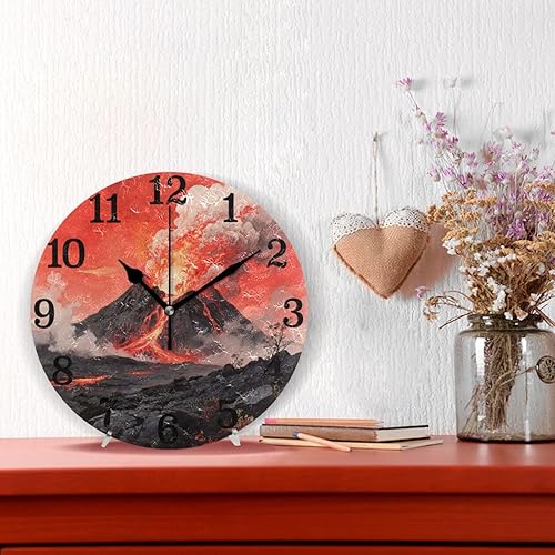 Miniatura 2 de KLL Black Fire Mountain Red Fire 10 Inch Round Wall Clock Retro noiseless Decorative for Bedroom Dining Room Kitchen relojes de pared para cocina