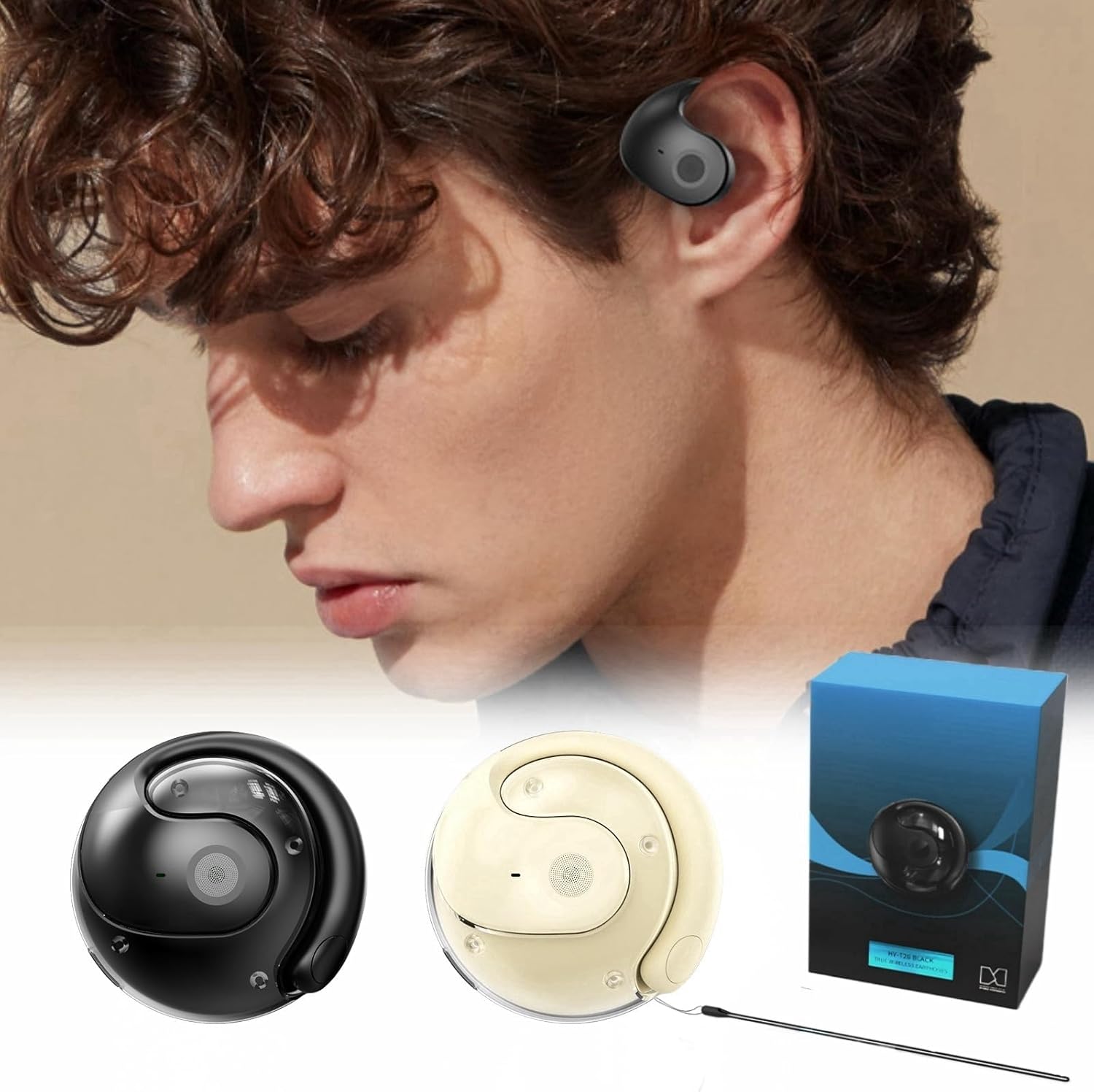 Hy-T26 Pro Language Translator Earbuds, Real-Time Translation, HiFi Stereo Sound, 75+ Languages, Bluetooth 5.4, Translation Earphones for Travel & Office (Black+Beige, AI Translation)