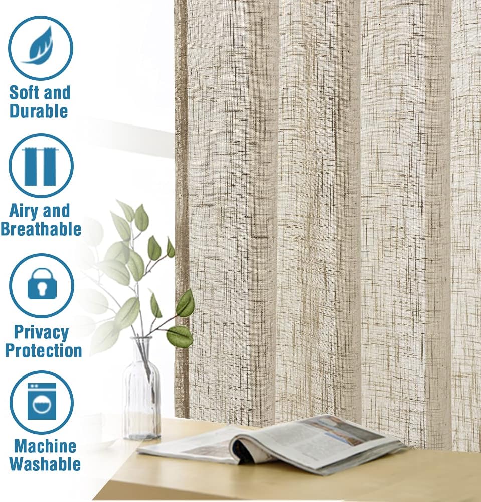 H.VERSAILTEX Linen Blended Curtains - Natural Linen Textured, Light Filtering Nickel Grommet 2 Panel Sets, 52" x 84", Angora for Living Room & Bedroom