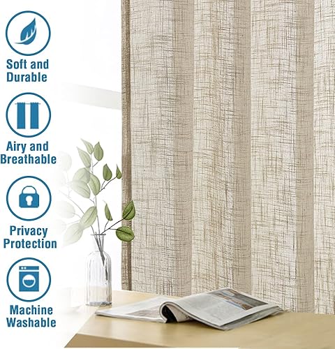 Miniatura 7 de H.VERSAILTEX Cortinas de lino de 96 pulgadas de largo, mezcla de lino natural, cortinas para sala de estar, cortinas texturizadas de lino con filtro