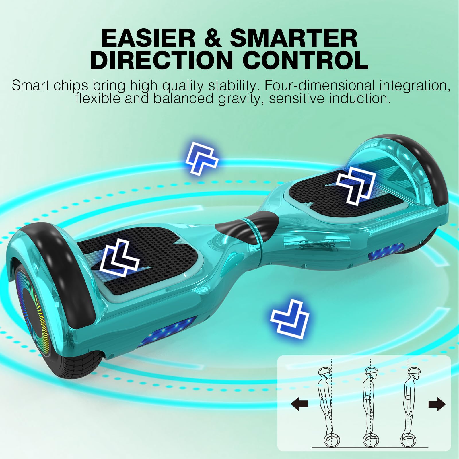 Hoverboard 6,5 Zoll mit Bluetooth-Lautsprecher Selbstbalancierender Roller, Bunter Motor, LED-Leuchten für Kinder