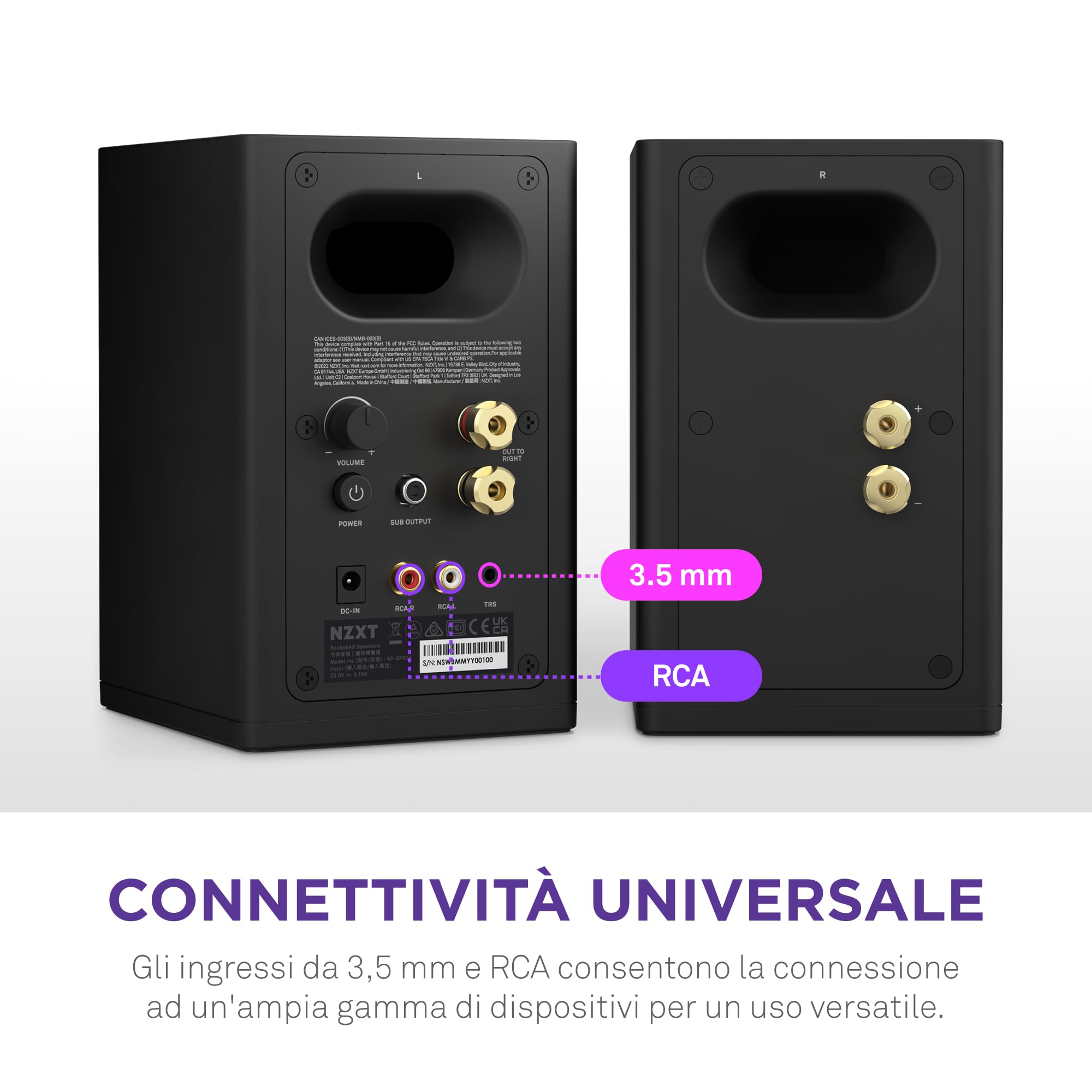NZXT Relay Altoparlanti da scrivania per PC - AP-SPKB2-EU - Gamma sonora completa - 80 Watt - High Dynamic Range - Tweeter con cupola in seta - Woofer con fibra di vetro - Neri