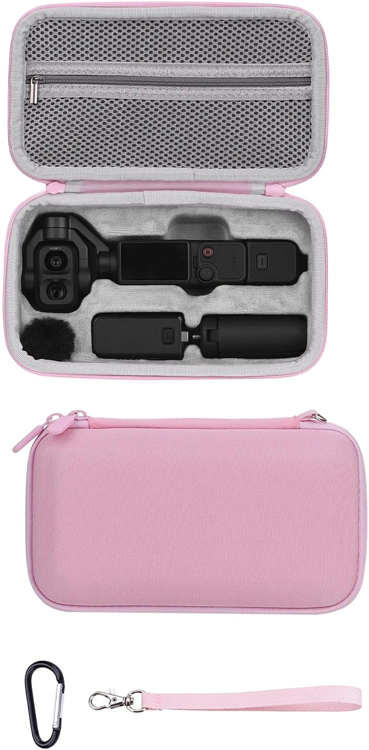 Hard Carrying Case for DJI Osmo Pocket 4P Vlog Version Portable Storage Bag with Partition Slots Fits Battery Grip 1/4 Inch Handle Mini Tripod Mic 3 TX Fill Light Wind Muff(Pink)
