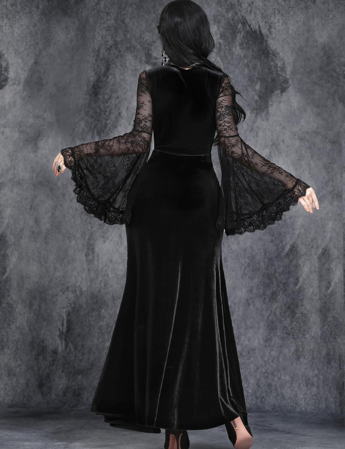 Women Gothic V Neck Sexy High Slit Witch Sleeve Wedding Dark Goth Dress - Image 5