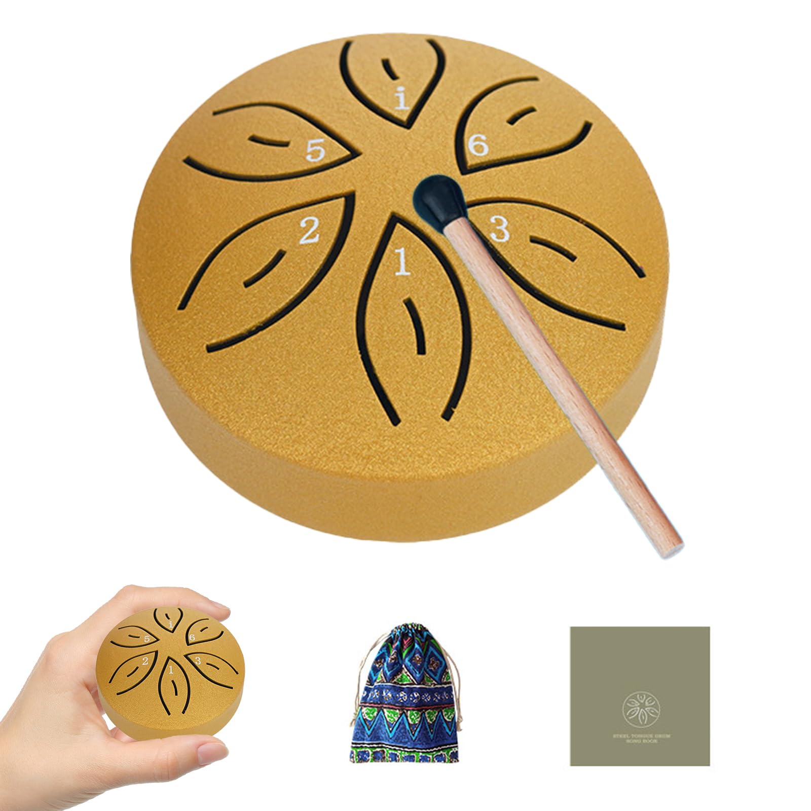 TINGSING Rain Drum for Outside Garden 3 Inches 6 Notes Steel Tongue Drum Rain Chime Handpan with Cloth Bag, Mallets