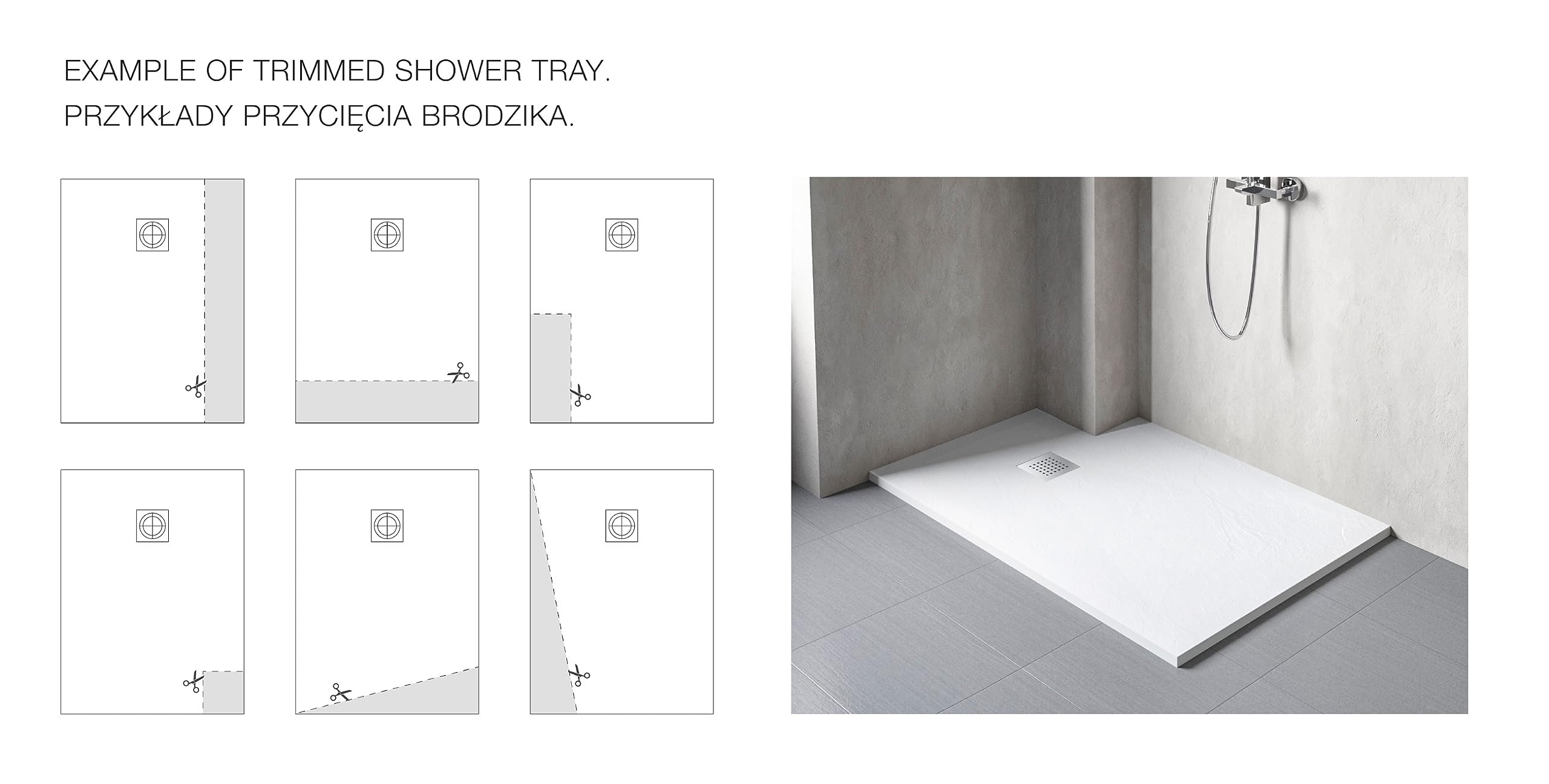 Brodzik prysznicowy kompozytowy, antypoślizgowa i antybakteryjna struktura, z niskim progiem,"F" Ciemnoszary 80x100x2,5 cm Stone Tray