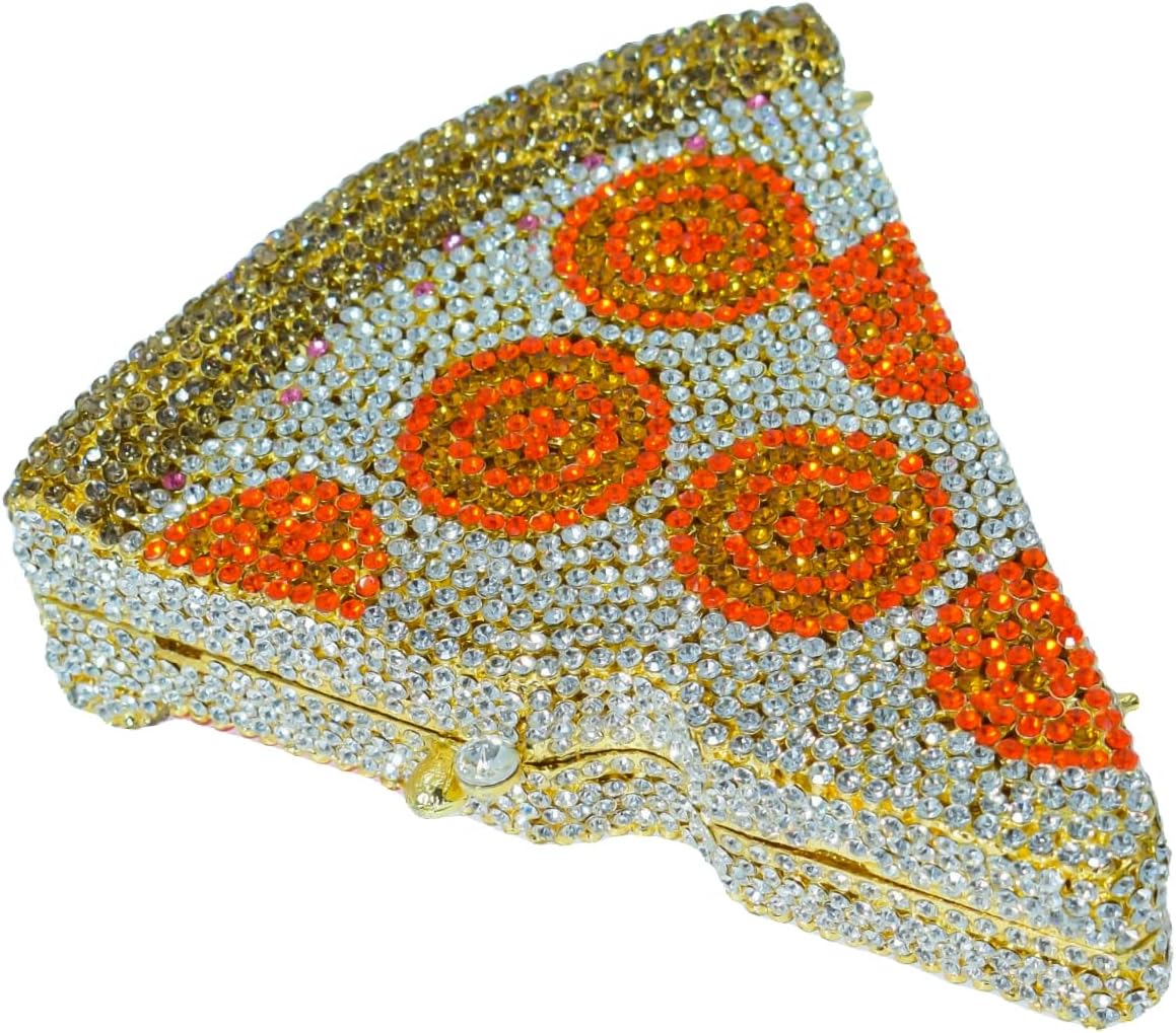Funny 3D Pizza Crystal Clutch Novelty Food Rhinestone Evening Bag Cute Party Bag for Women Cocktail Purse
