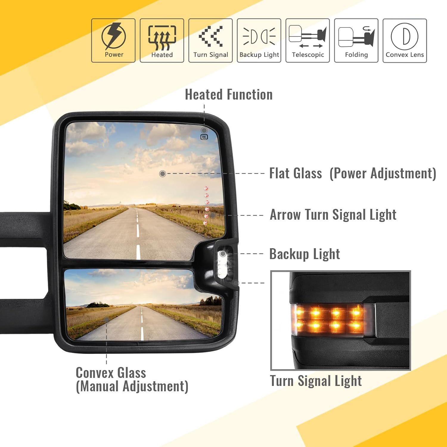 Sanooer Towing Mirrors for 1999-2002 Chevy Silverado GMC Sierra 1500 Tow Mirrors, 2000-2002 Suburban Tahoe Sierra Yukon 1500 2500 with Power Heated Arrow Turn Signal Backup Light Extendable Pair Set