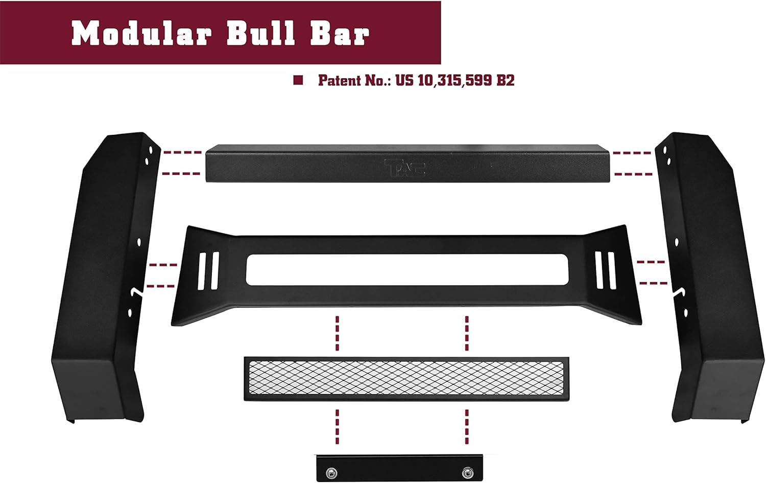 TAC Modular Bull Bar Fit 2019-2024 Dodge Ram 1500 (Exclude Rebel & TRX Trim/2019-2024 Ram 1500 Classic/2020-2022 Ram 1500 Diesel models) Pickup Truck Predator Mesh Version Bumper