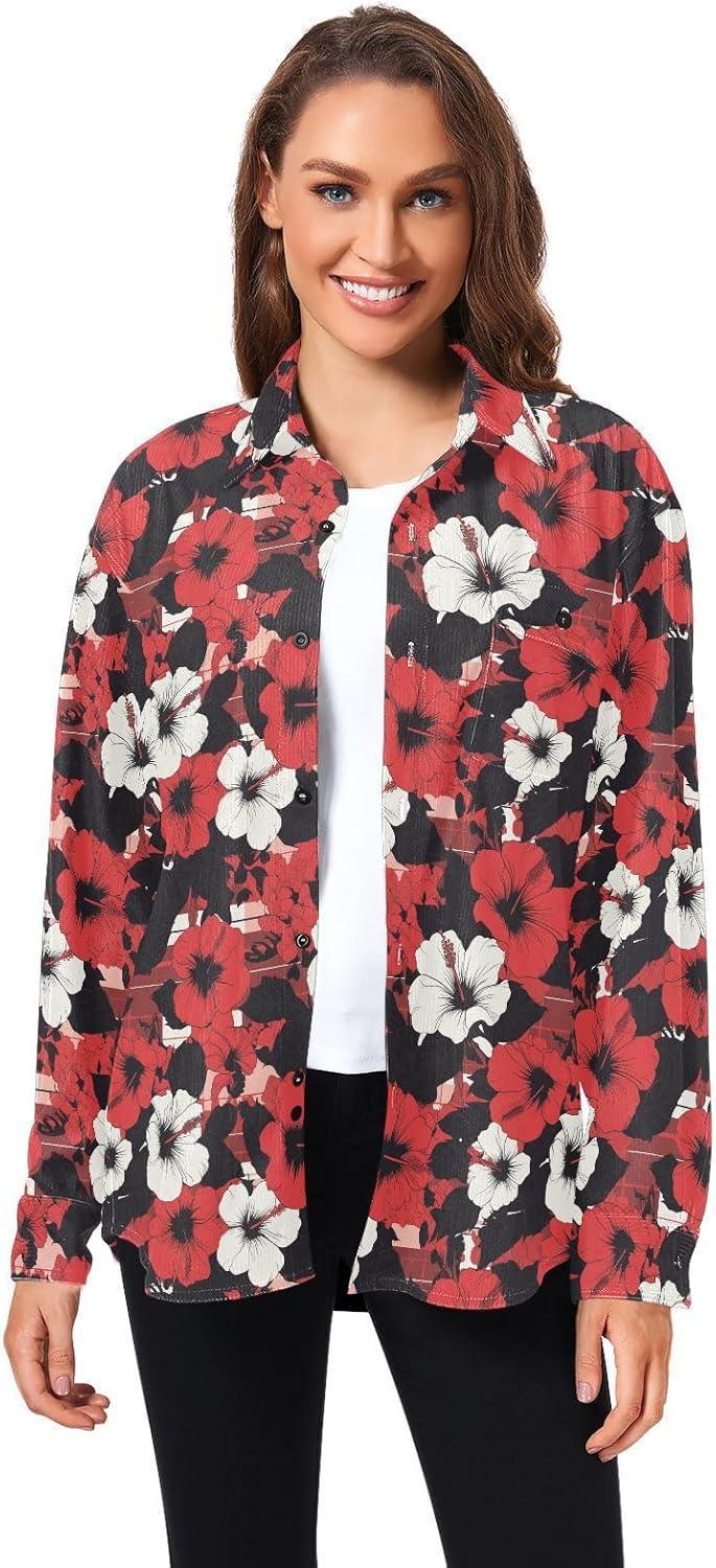 KLL Buffalo Plaid Red Black Womens Men's Regular-Fit Rugby Shirts Daily Wear Long Sleeve Blouses