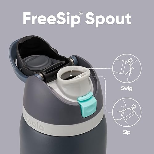 Miniatura 151 de Owala - Botella de agua FreeSip de acero inoxidable con aislamiento, sin bisfenol A, incluye sorbete, para deportes y viajes, 24 oz, Denim B0BZYCJK89