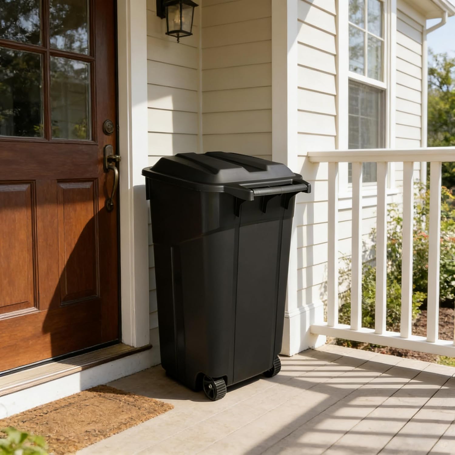 45 Gallon Trash Can, Trash Can on Wheels, with Lid Outdoor Trash Bin, with Handle Heavy Duty Plastic Garbage Cans Click Lock Lid Design for Kitchen, Garden, Garage, Black