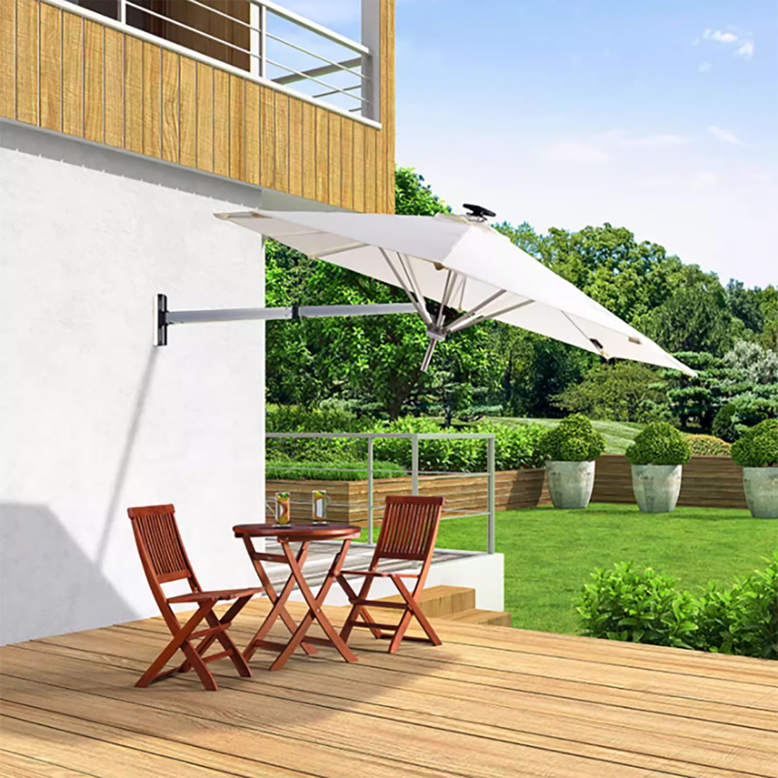 Solarny parasol tarasowy, naścienny, aluminiowa rama, parasol przeciwsłoneczny, przechylany parasol ze światłami LED