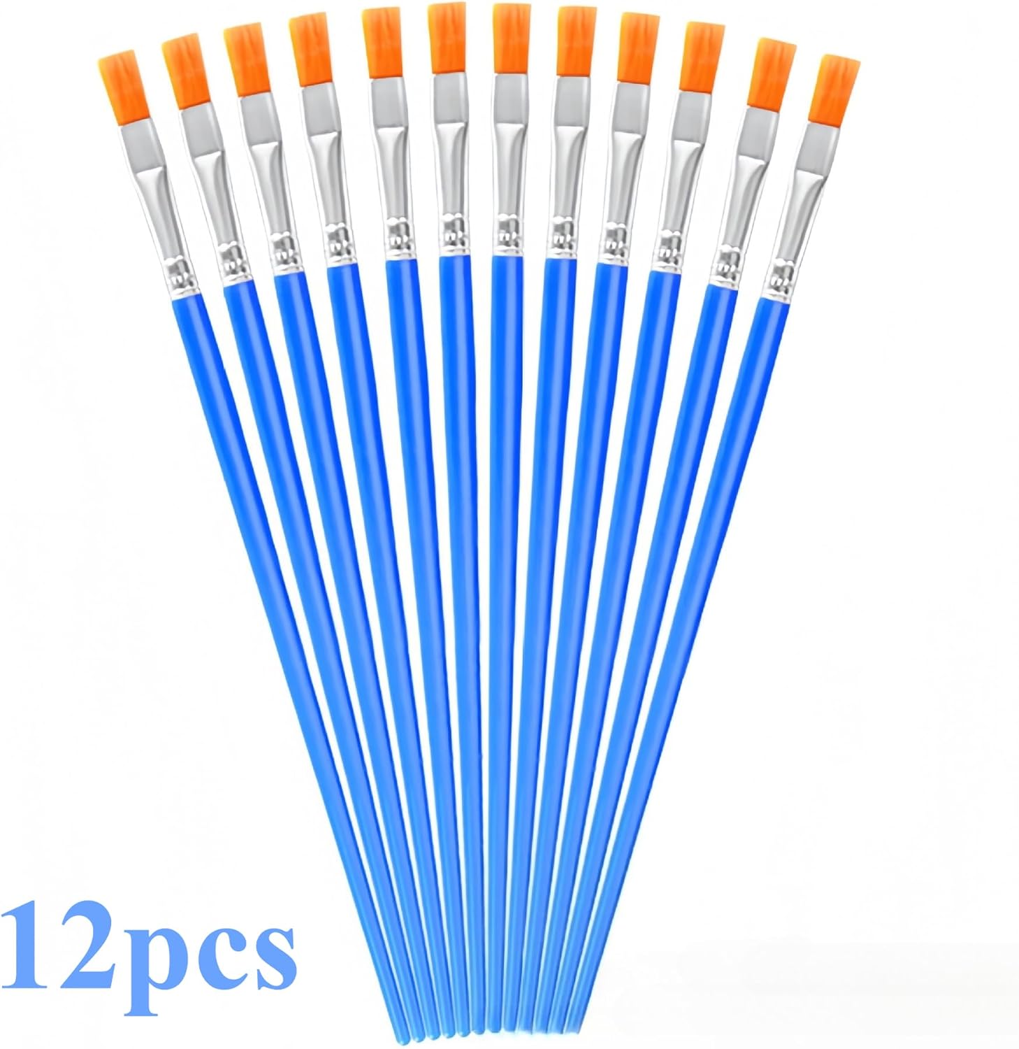 12pcsFlat Mixed Media Paintbrushes with Tail Handles, Ideal for Touch-Ups, Classroom Crafts, Watercolor & Face Painting