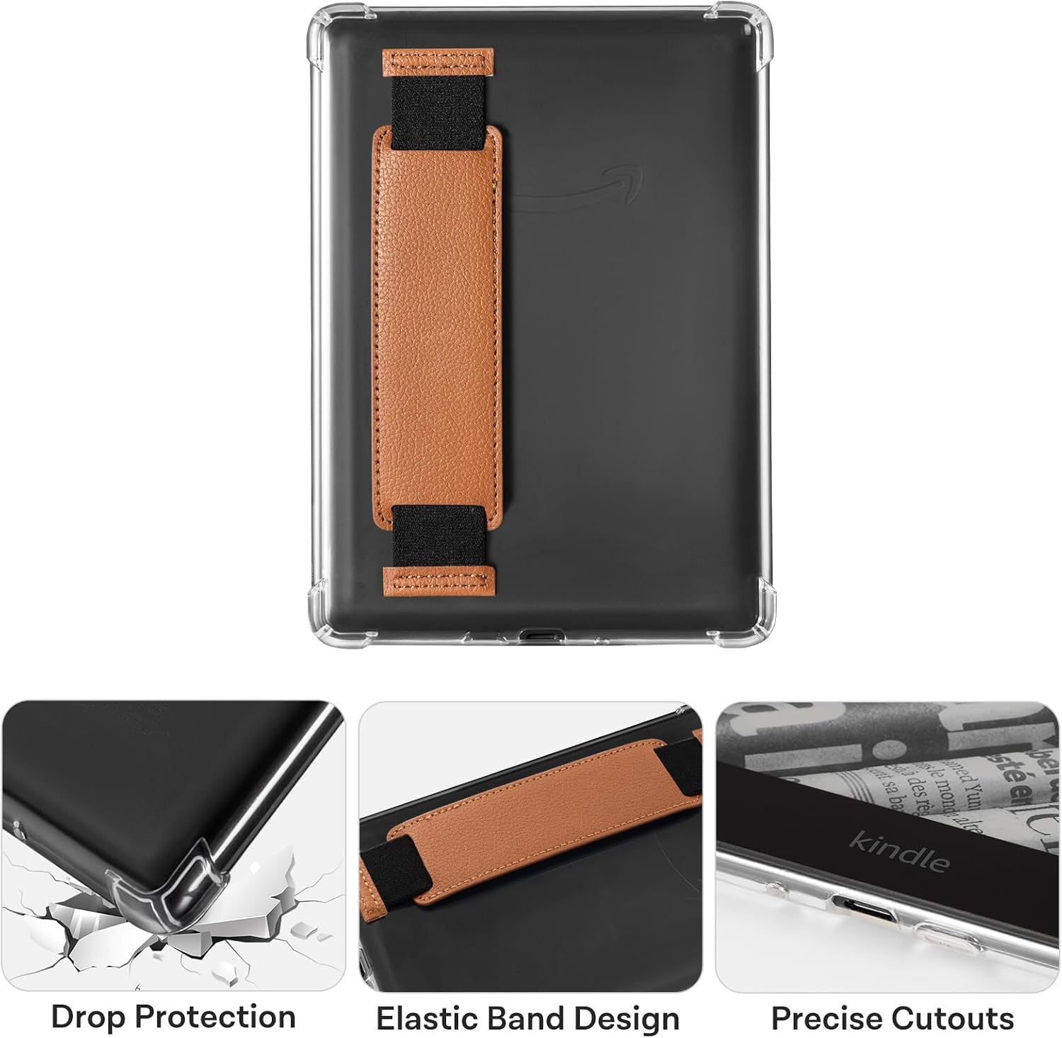 iDLEHANDS Clear Case for 7" Tablet Case - Ultra Slim Soft TPU Transparent Cover & Lightweight with Hand-Strap, not Compatible with Kobo Clara, Brown