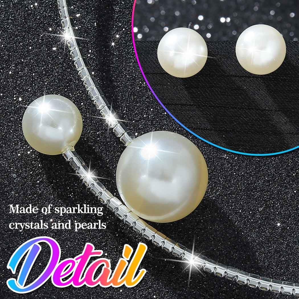 Nicute Pearl Bridal Wedding Jewelry Set Silver Rhinestone Necklace Bracelet Set Prom Necklaces Jewelry Accessories for Women - Image 5