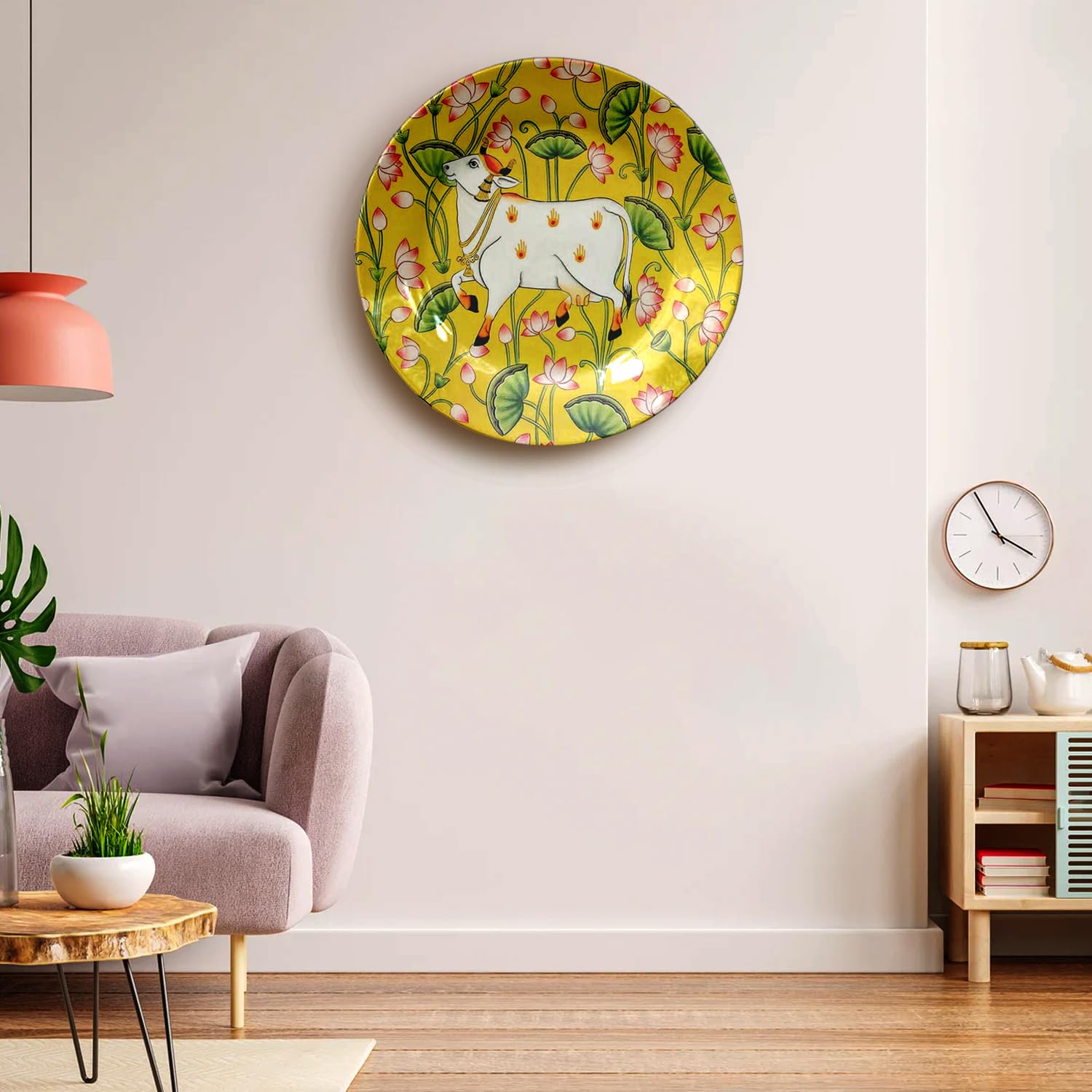 JIKRAA® Pichwai Cow Art Ceramic Decorative Wall Plate | Ceramic Wall Plates for Living Room | Home | Villa | Office | Hotel | Cafe (8 Inch)