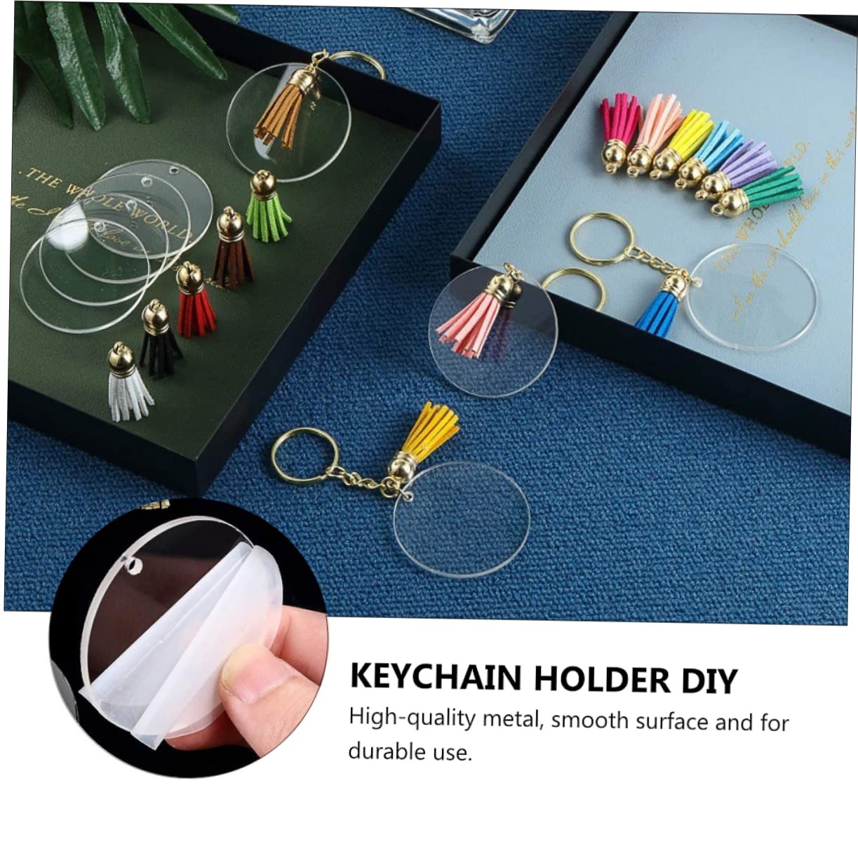 NUOBESTY 96stücke Teiliges Aus Lederquasten Und Klaren Runden Acryl-schlüsselringen Mit Kette Zubehör Für Schlüsselanhänger Handgemachte Accessoires Für Kreative Projekte