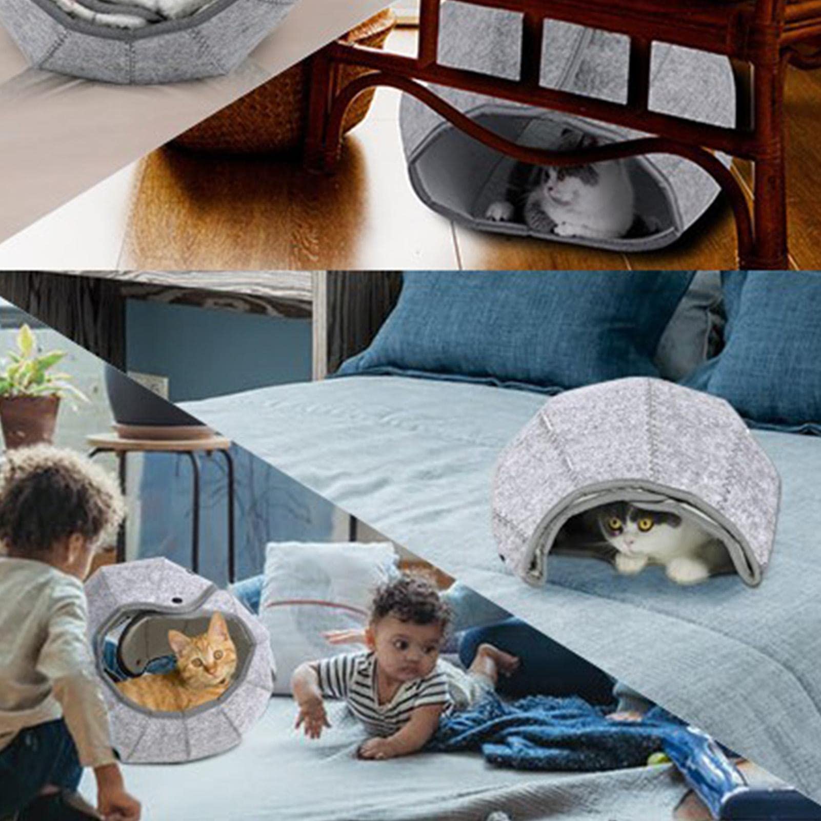 AMJ K-1 Muschel-Katzenbett & Tunnel – Faltbar, Kuschelig, Spielhöhle Für Katzen Und Kleine Hunde
