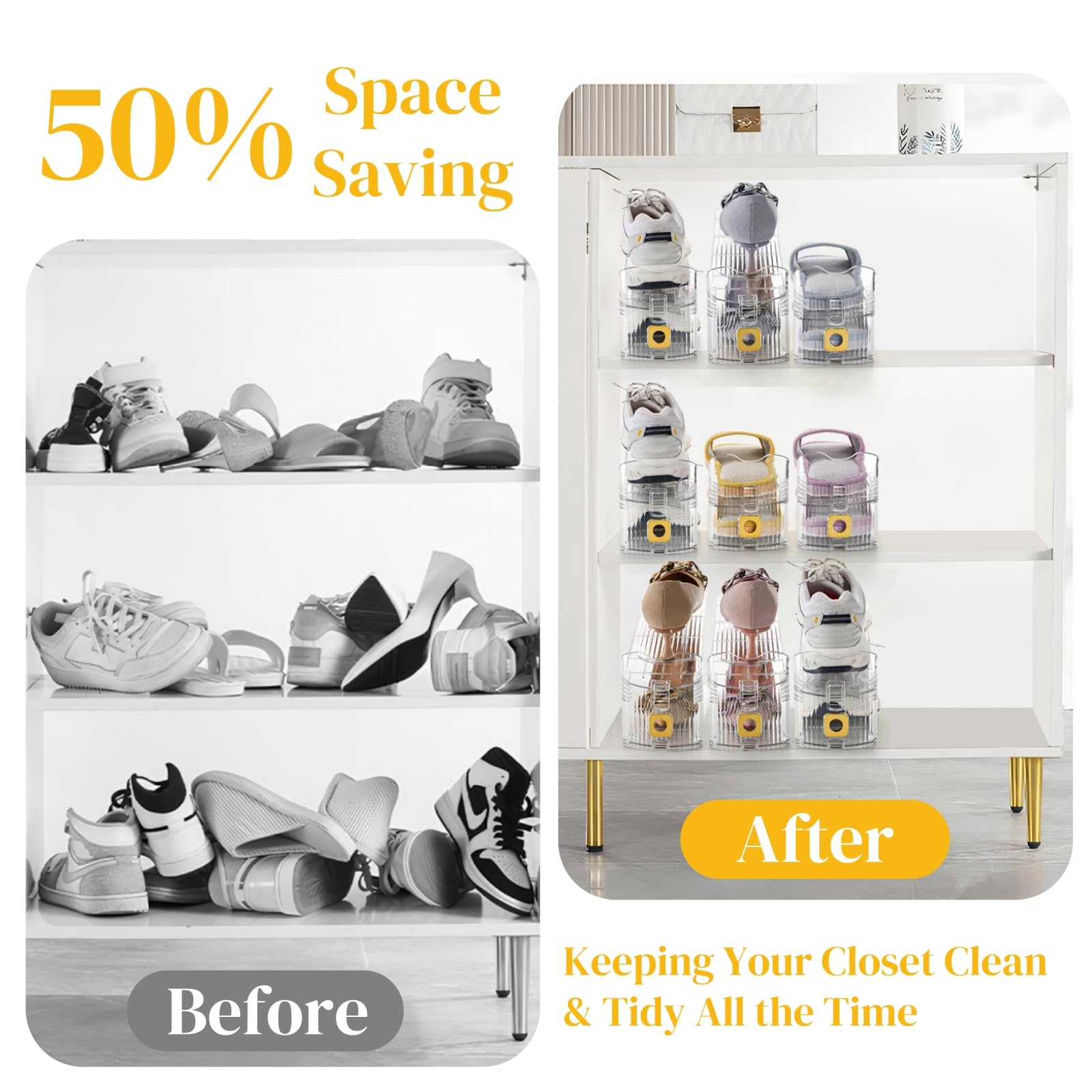Eorbow Paquete de 10 organizadores transparentes para zapatos, apilador de zapatos ajustable de 11 pulgadas para armario, estante de exhibición de doble cubierta para un par de zapatos, soporte