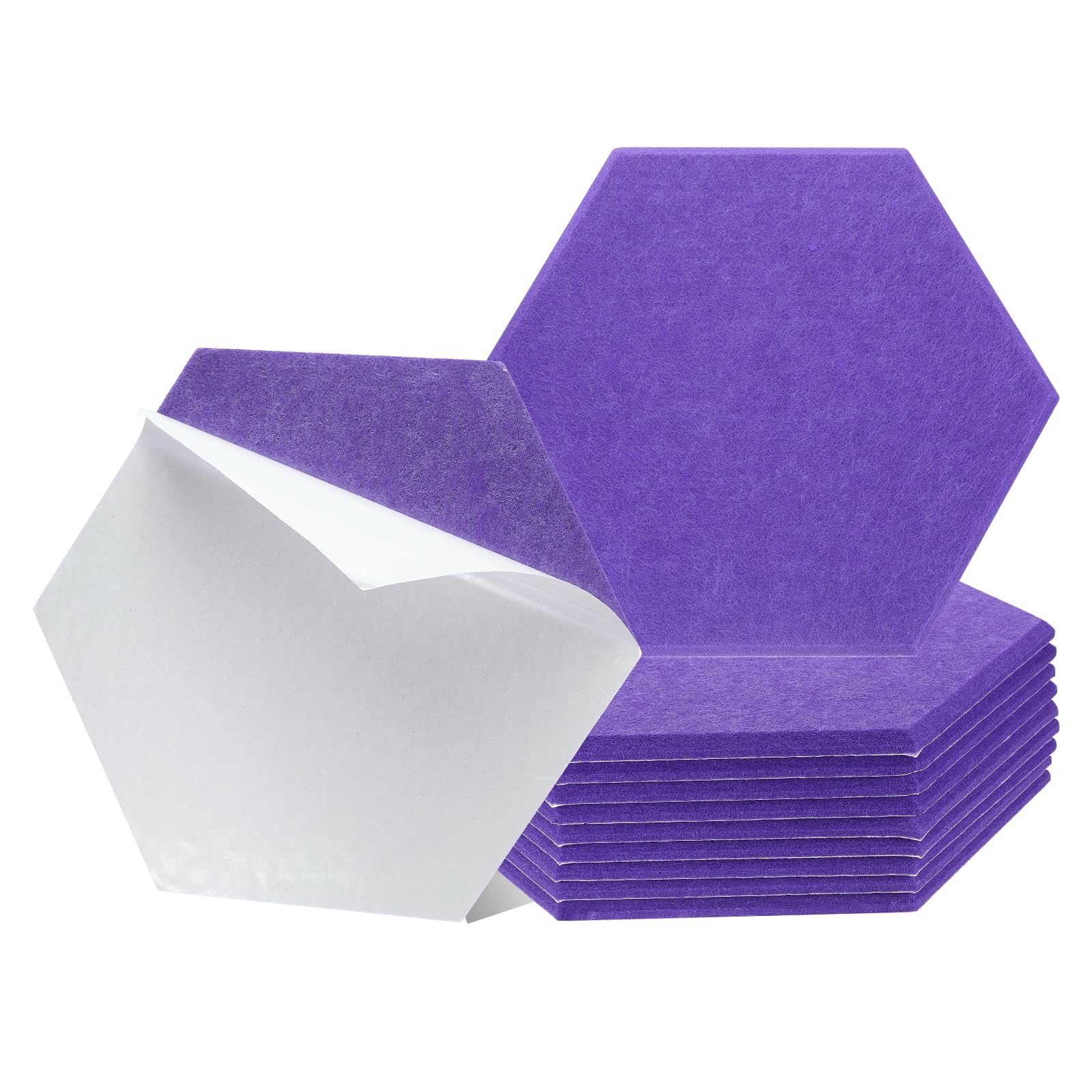 uxcell 12Pcs Acoustic Panel Self-Adhesive 12" x 10" x 0.4" Good Density Sound Proof Padding, Hexagon Sound Proof Absorbing Panels, Insulation Beveled Edge Wall Tiles (Purple)