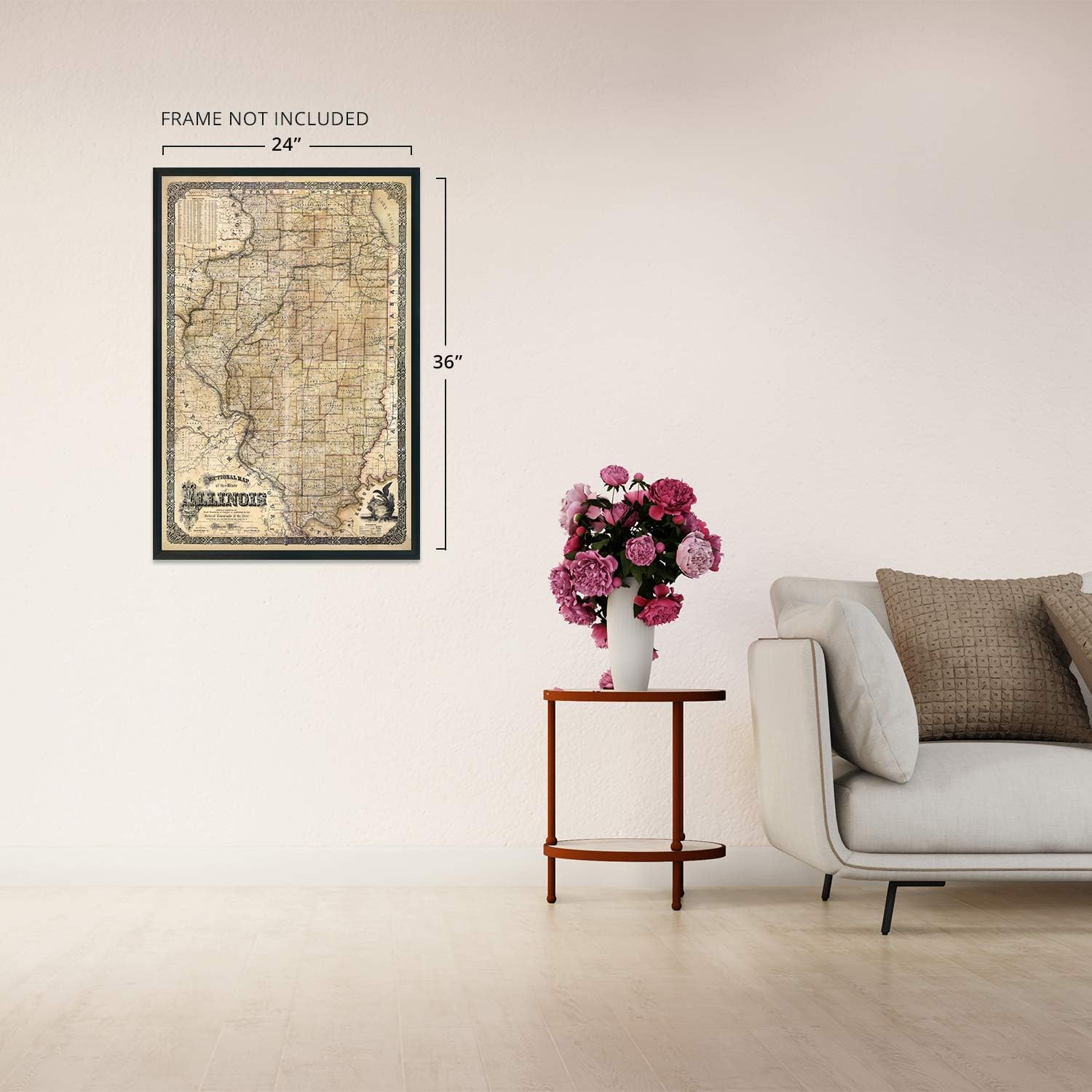HISTORIX Vintage 1861 Illinois State Map - 24x36 Inch Vintage Map Illinois Wall Art - Illinois Wall Decor - Map of Illinois Poster - Wall Map of Illinois - State of Illinois Map