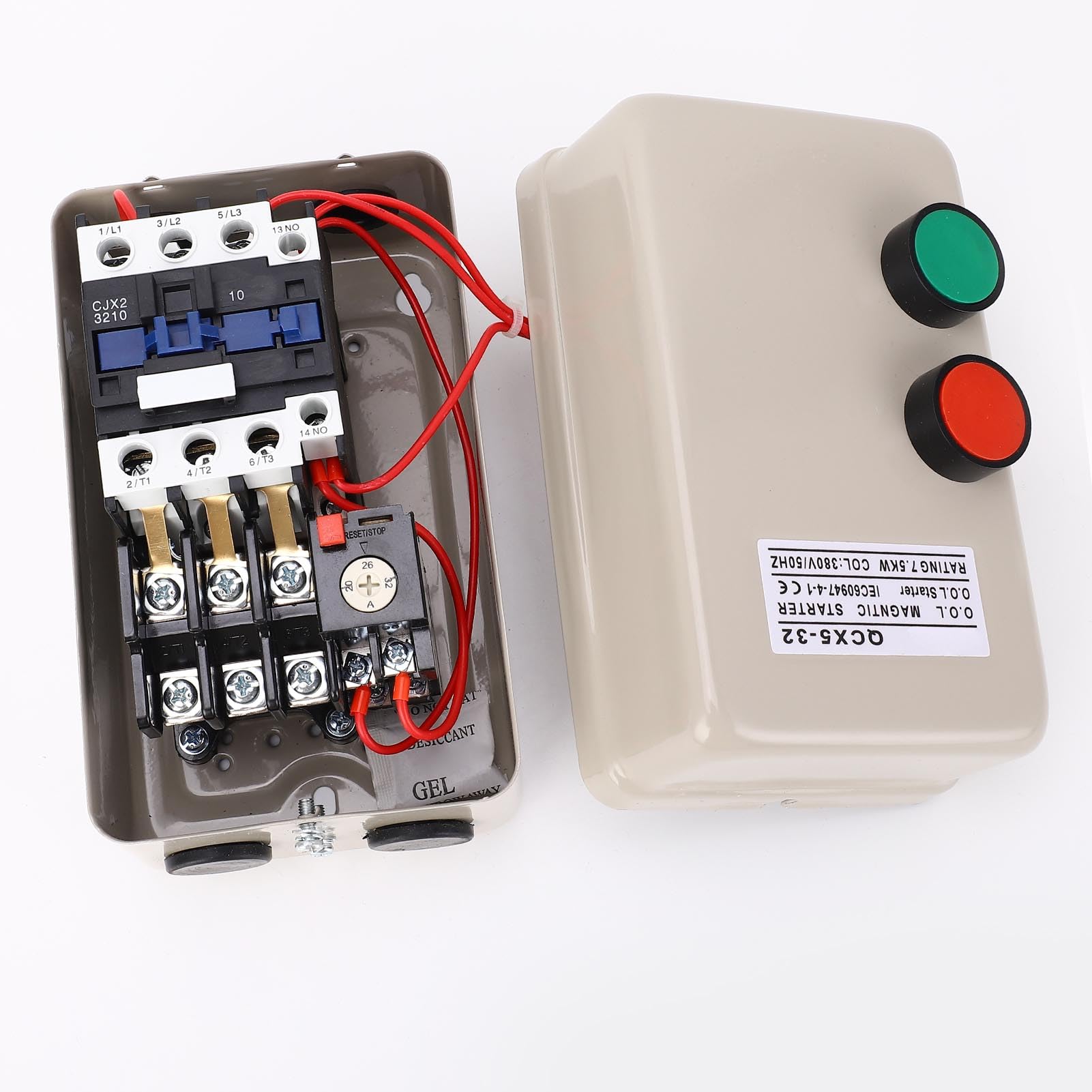 Arrancador de Motor Eléctrico Magnético, 380V 20-A 7.5KW 3HP Caja de Interruptor Magnético Trifásico, Arrancador de Motor Eléctrico para Compresor de Aire