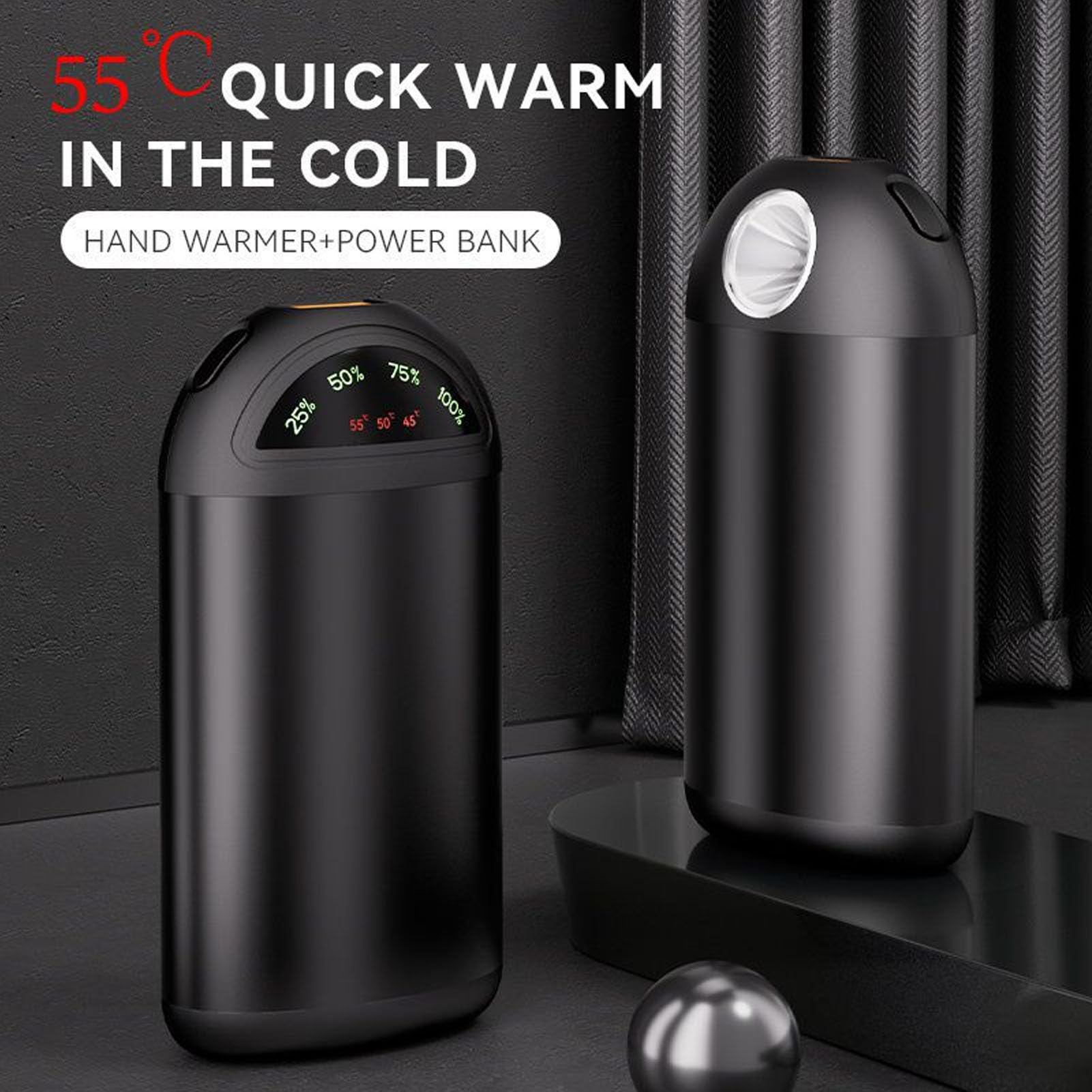 Cocoarm Chauffe-Mains Rechargeable USB Chauffe-Mains ABS Banque d'alimentation 5000mAh avec 104F 122F 131F Chauffage de Poche à Lampe de Poche à 3 Niveaux pour Le Camping, la Randonnée, la Pêche et