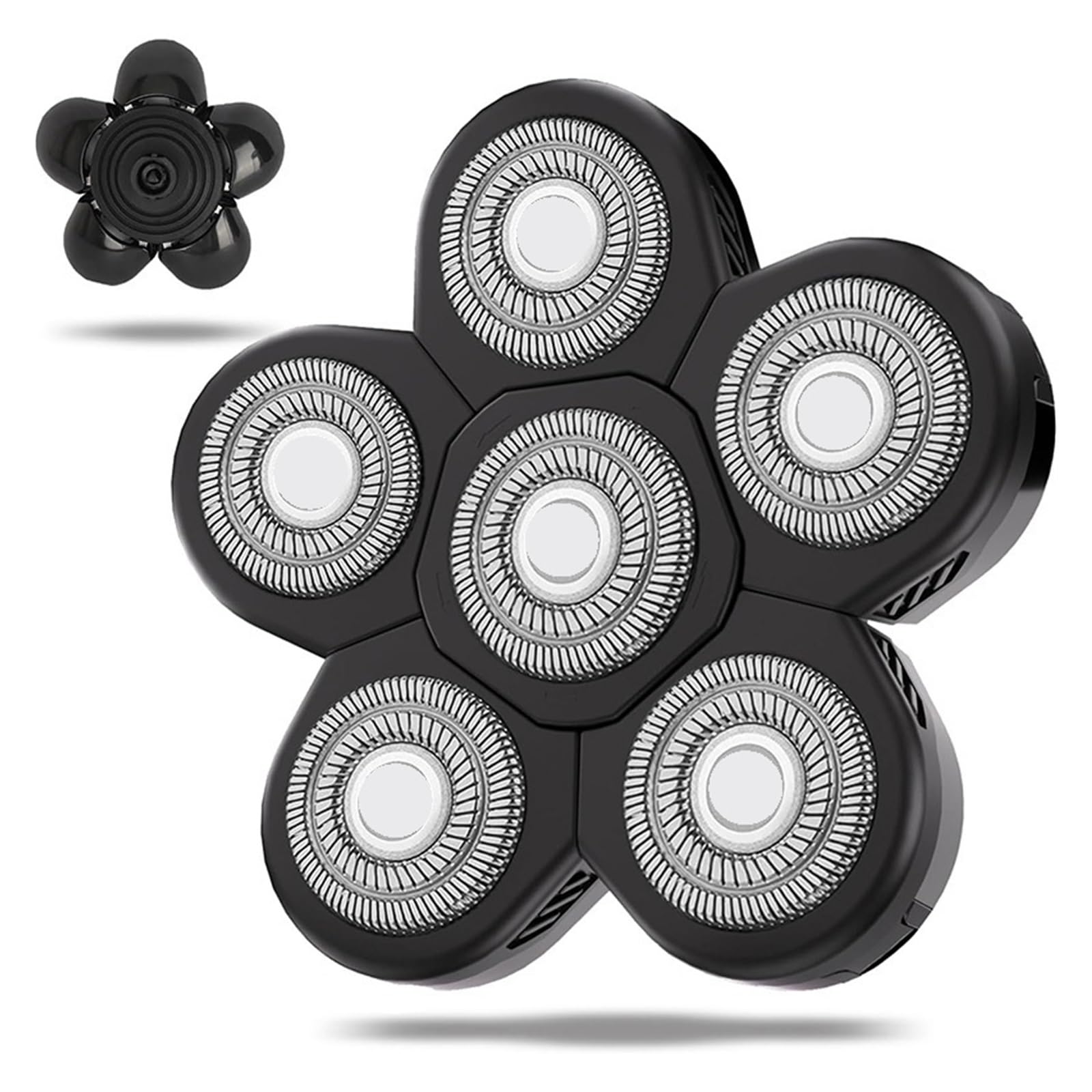 Cabezales De Repuesto For Afeitadora De 6 Cuchillas, Cuchillas De Repuesto For Afeitadora Eléctrica For Hombres Calvos, Afeitadora 6D(6D Black-1PC)