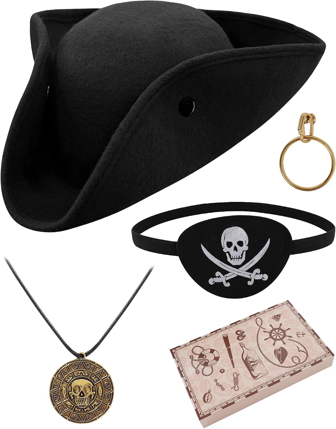 Black Pirate Hat Costume Set Tricorn Hat & Accessories Men women