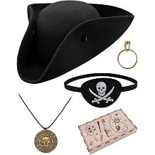 Black Pirate Hat Costume Set Tricorn Hat & Accessories Men women