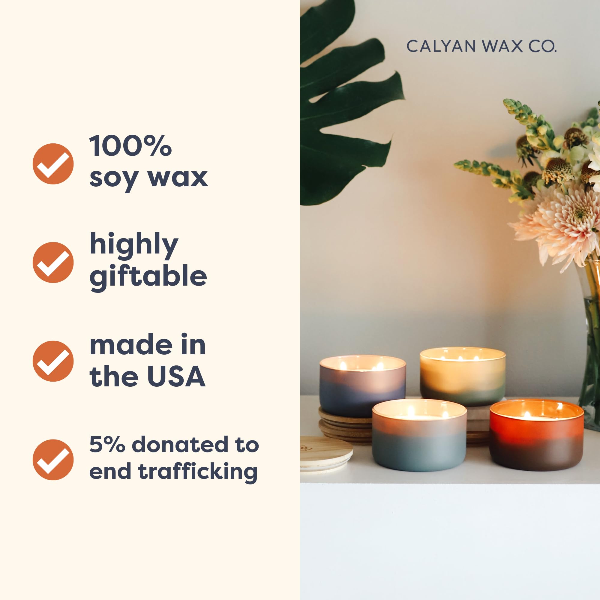 Calyan Wax Co. Candela a 3 stoppini, serie Resilience, candela profumata Evergreen + eucalipto, 30+ ore di combustione, candele di soia con 3 stoppini, cera di soia non tossica e vegana, candele