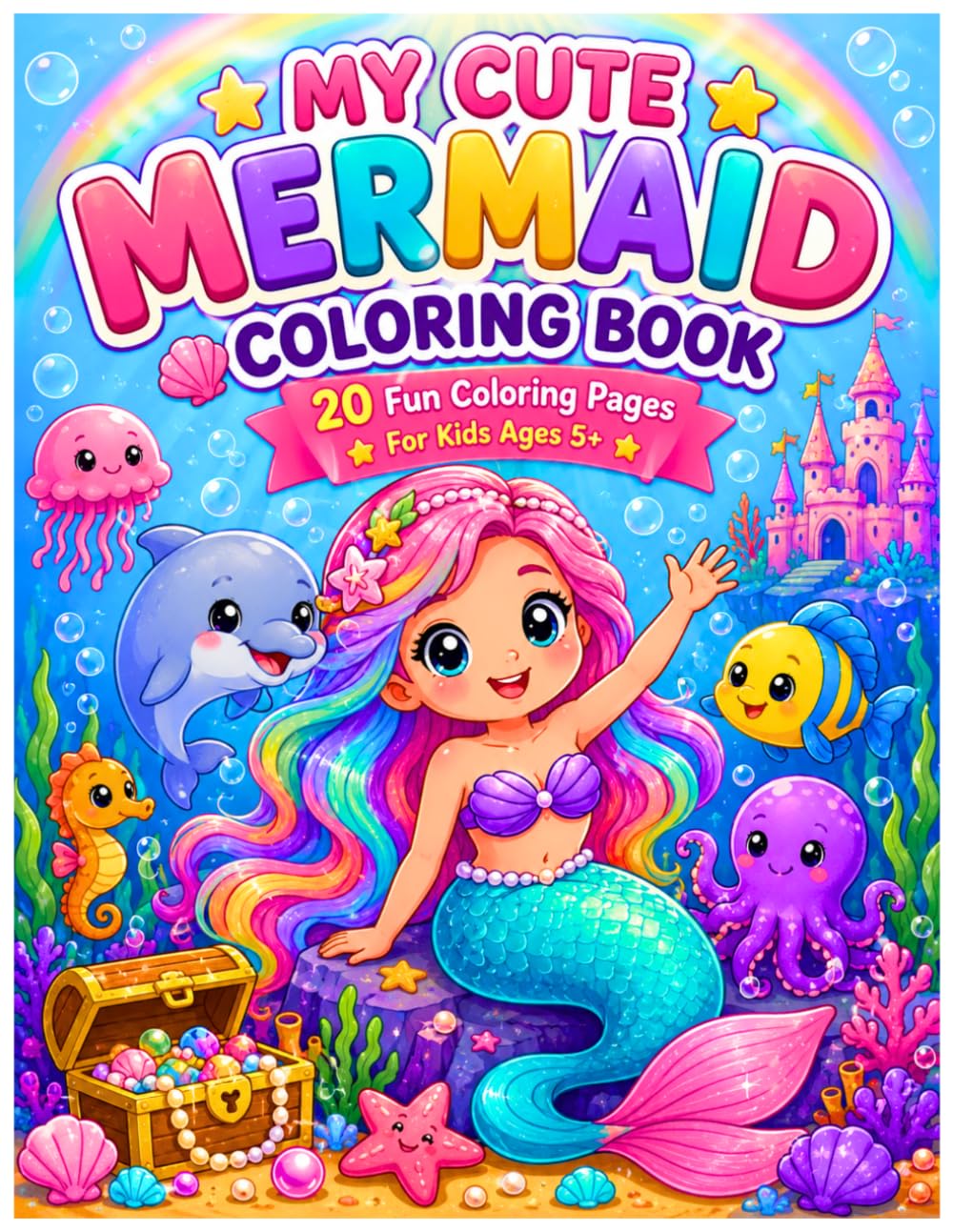 Mermaid Coloring Book - Bold and Easy: Cute Mermaid Coloring Book for Kids