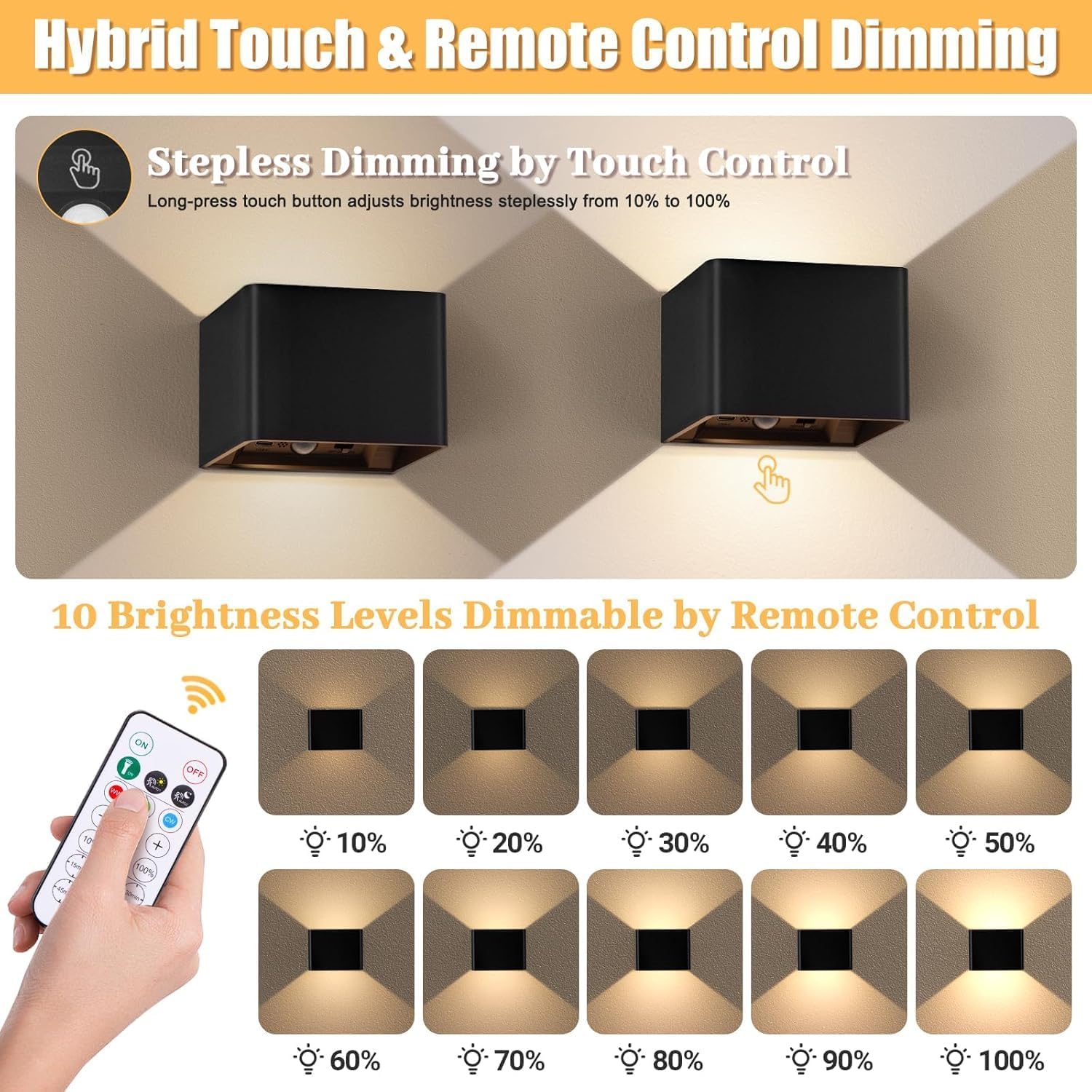 Motion Sensor Wall Sconces Indoor Set of 4, 6000mAh Wireless Rechargeable Battery Operated LED Wall Sconce Up & Down with Touch & Remote Control, Battery Powered Magnetic Wall Lamps with 3CCT, Black