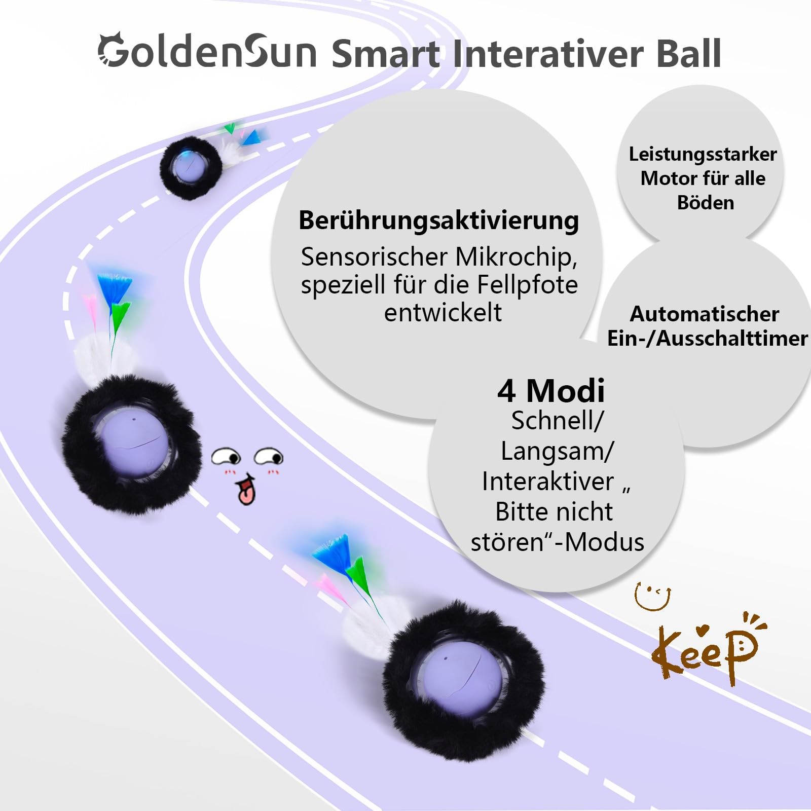 GoldenSun Katzenspielzeug, Katzenspielzeug Selbstbeschäftigung, Automatischer Schnellrollball im Beutel mit 7-Loch-Matte - Interaktives Spielzeug für Versteck- und Fangspiele