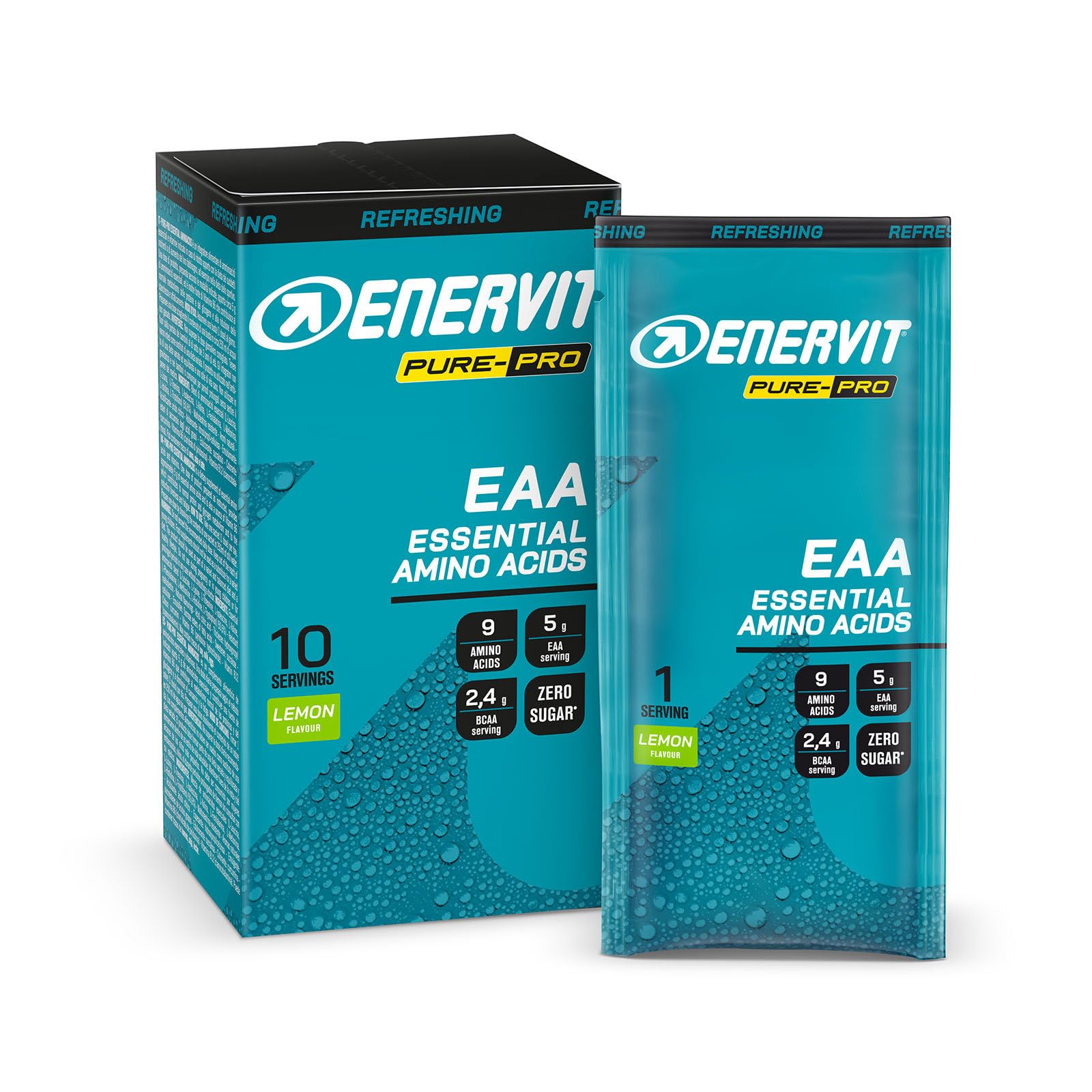 Enervit Pure-Pro Integratore di Aminoacidi Essenziali in Polvere, 5g EAA per Dose, 2.4g BCAA, Vitamine B6 e B12, Plant-Based, Riduzione Stanchezza, Durante e Post Workout, Vegan, 10 Bustine da 10g