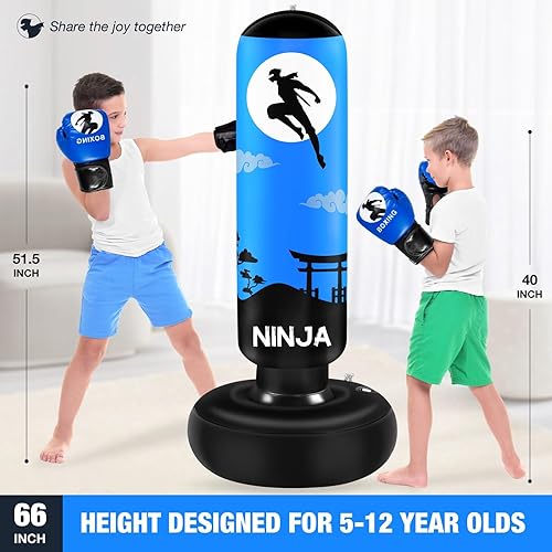 Miniatura 3 de Esnowlee Saco de boxeo para niños, juego de boxeo con guantes de boxeo de 66 pulgadas, saco de boxeo inflable grande, regalos para niños y niñas de