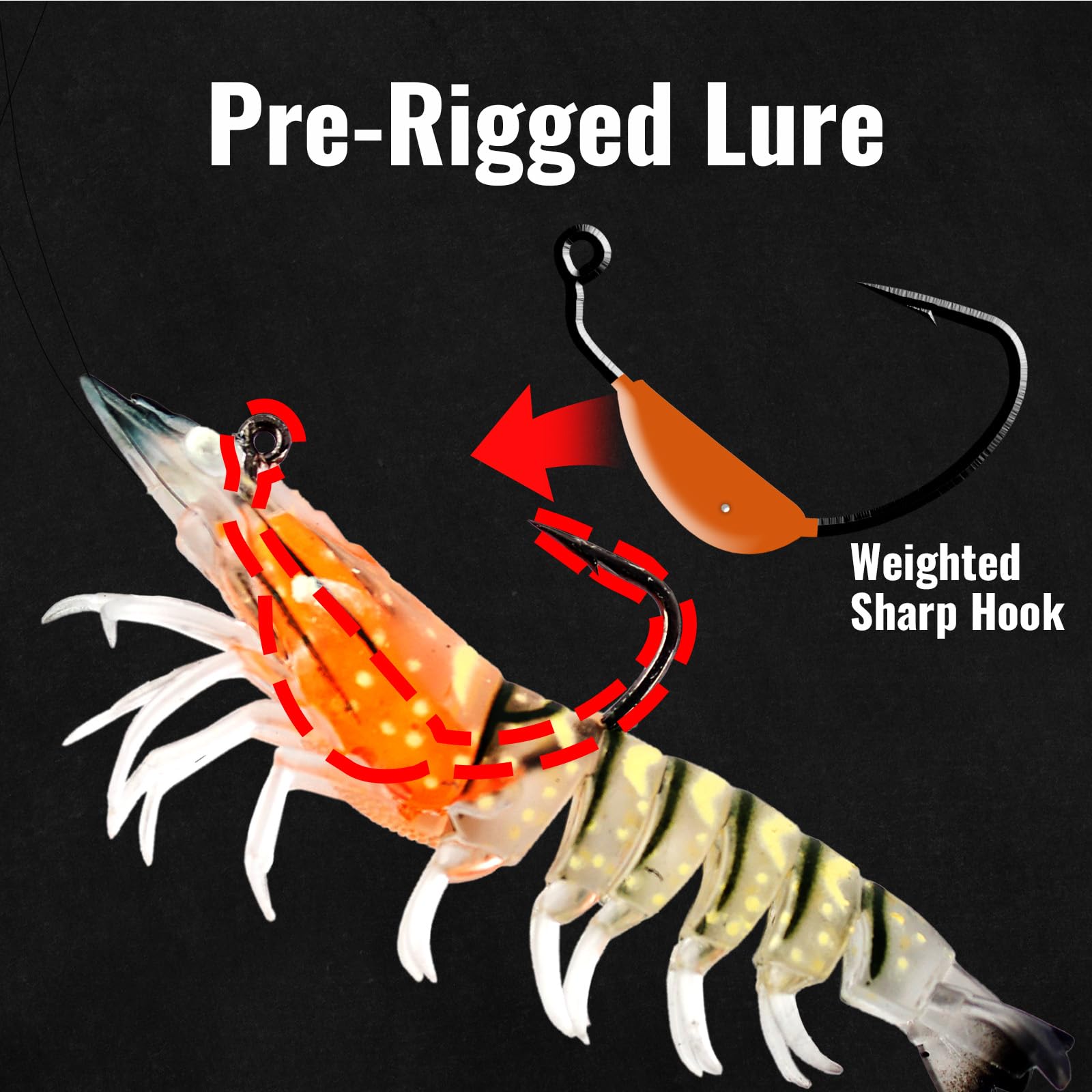 3 esche da pesca per gamberetti per acqua salata e d'acqua dolce esche morbide pre-truccate occhi luminosi realistici in silicone per spigola, trota, scorfano, passera, crappie, snook