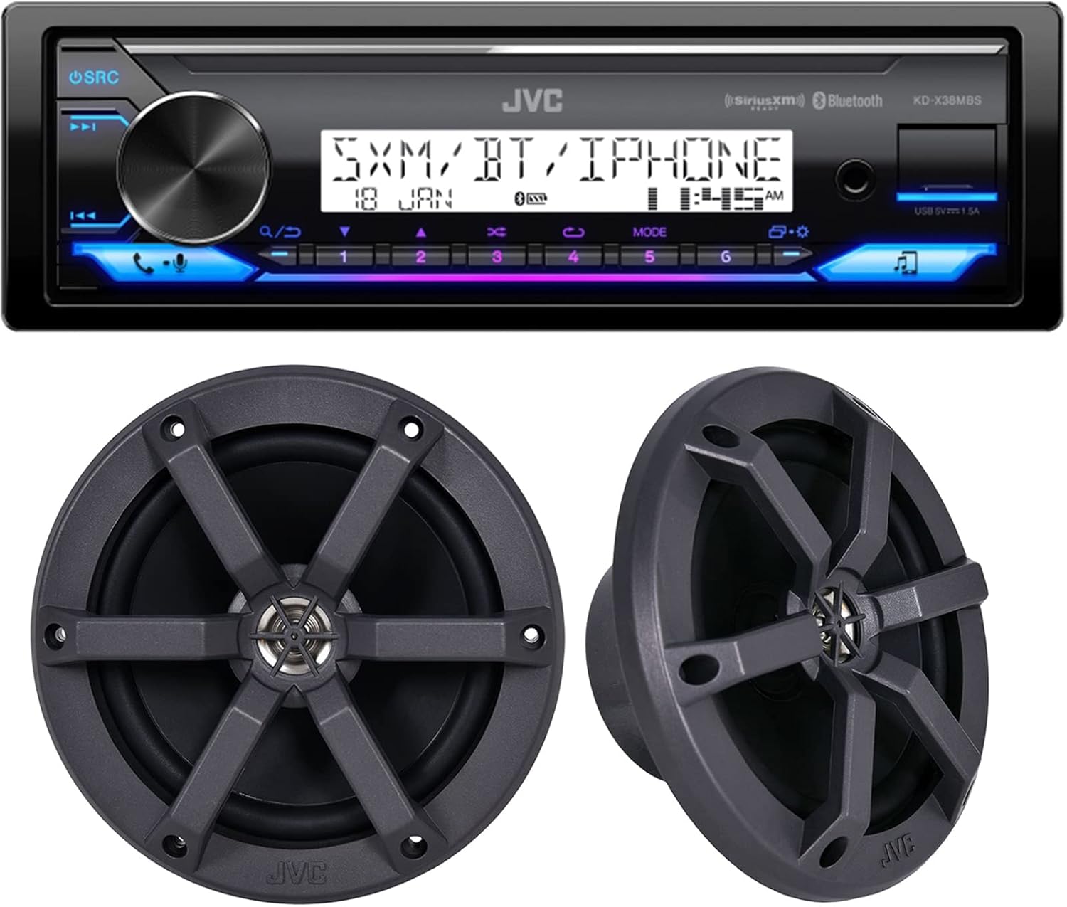JVC Marine Powersports Single DIN W / Bluetooth Variable Color 4V CD Receiver