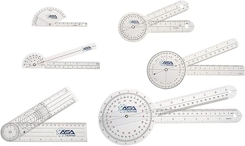 Miniatura 9 de ASA TECHMED Goniometer - Juego completo de 6 piezas + cinta métrica corporal, terapia física, terapia ocupacional, fitness, regla angular del