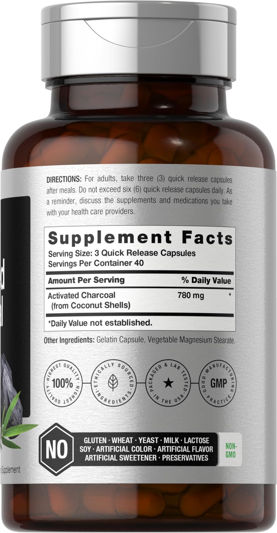 Horbäach Charcoal Pills 780mg | 120 Capsules — Amazon image 2