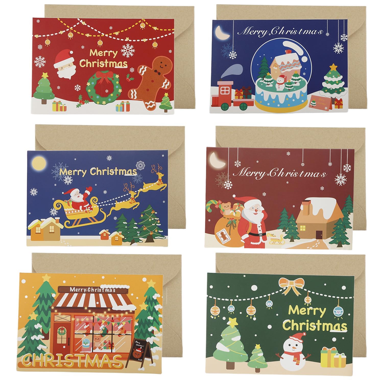 Hopzab 24 Pcs Merry Christmas Cards with Kraft Paper Envelopes Foldable Xmas Greeting Cards with Blank Inserts Holiday Card Multipack for Family,Friends