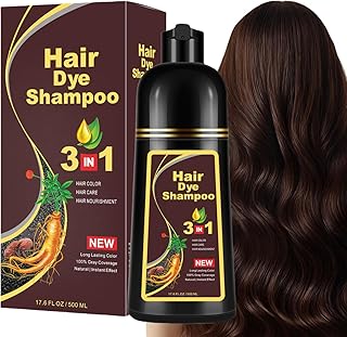 【2026 新しいアップグレード】 Hair Dye Shampoo 3 in 1 Hair Shampoo ヘアカラーシャンプー 白髪をカバーする黒の植物性、 10分クイックヘアダイ髪にダメージを与えない、男性と女性のためのマルチカラーヘアダイ、洗う・染める・育てる 3 in 1 hair color 500 ml (濃いブラウン)