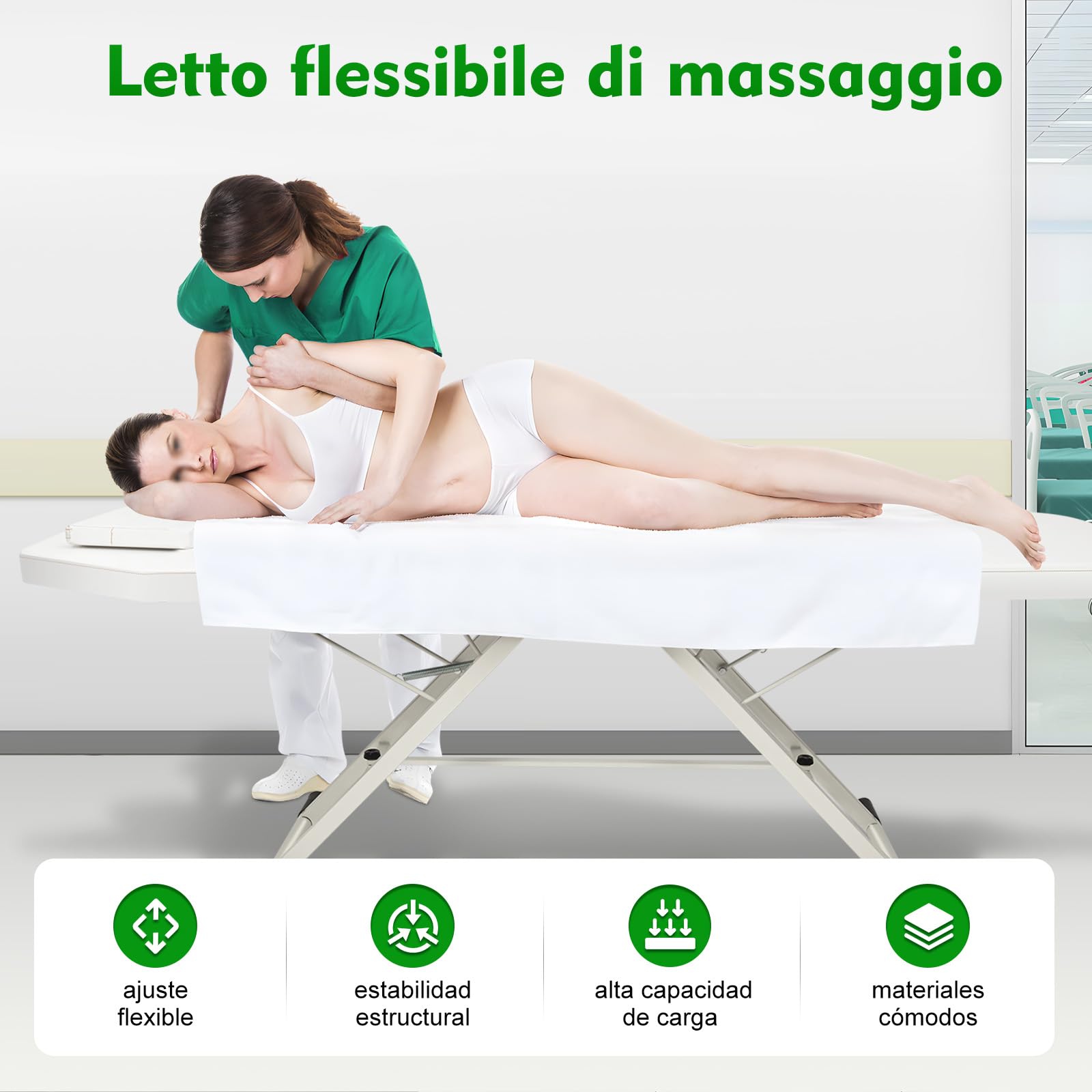 Camilla de masaje portátil plegable con 3 zonas con reposacabezas, mesa de masaje ajustable de acero, capacidad de carga 250 kg, para spa salón de belleza tatuaje, cama plegable (blanco)