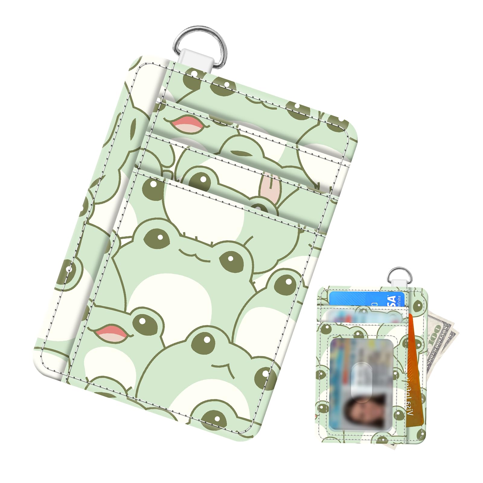 AIOGPD Cute Wallet Women, Funny RFID Credit Card Holder Slim Wallet, Front Pocket PU Leather Card Holder Travel for Men Women Green Frogs