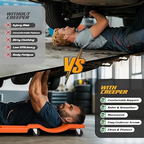 Miniatura 7 de Magshion Enredadera mecánica con apoyacabezas acolchado y bandeja para herramientas, capacidad de 330 libras. Enredadera rodante para taller de