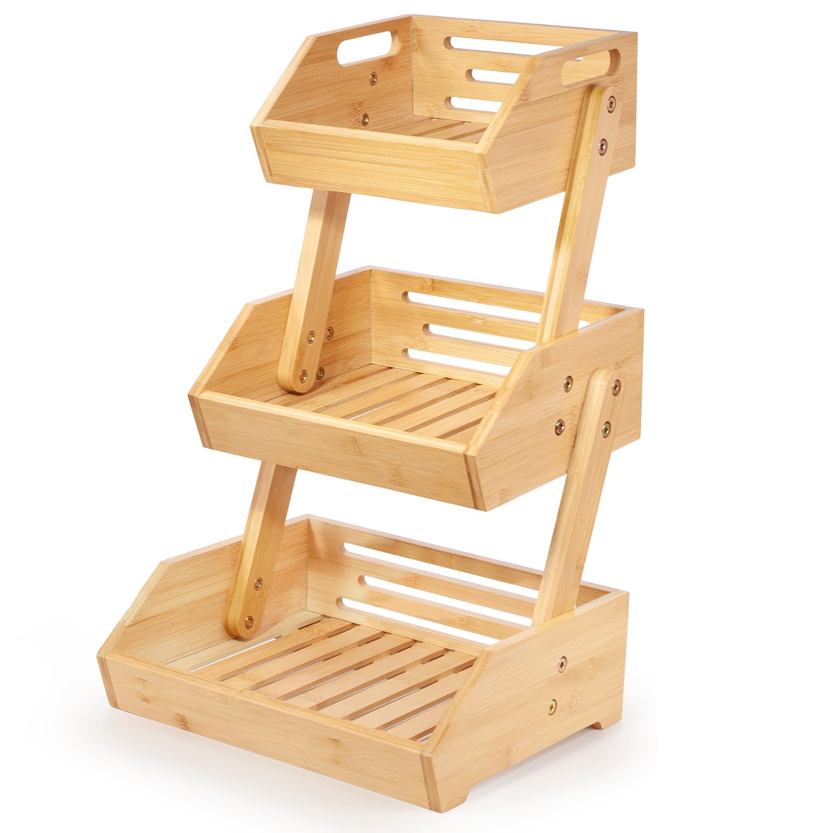 woodluv Storage Basket 3 Tier, Fruit Vegetable Rack, Display Rack, Organiser for Home, Kitchen or Office, Spice Jar Holder, Storage Rack, Fruit Stand for Kitchen, Bathroom Storage, Natural